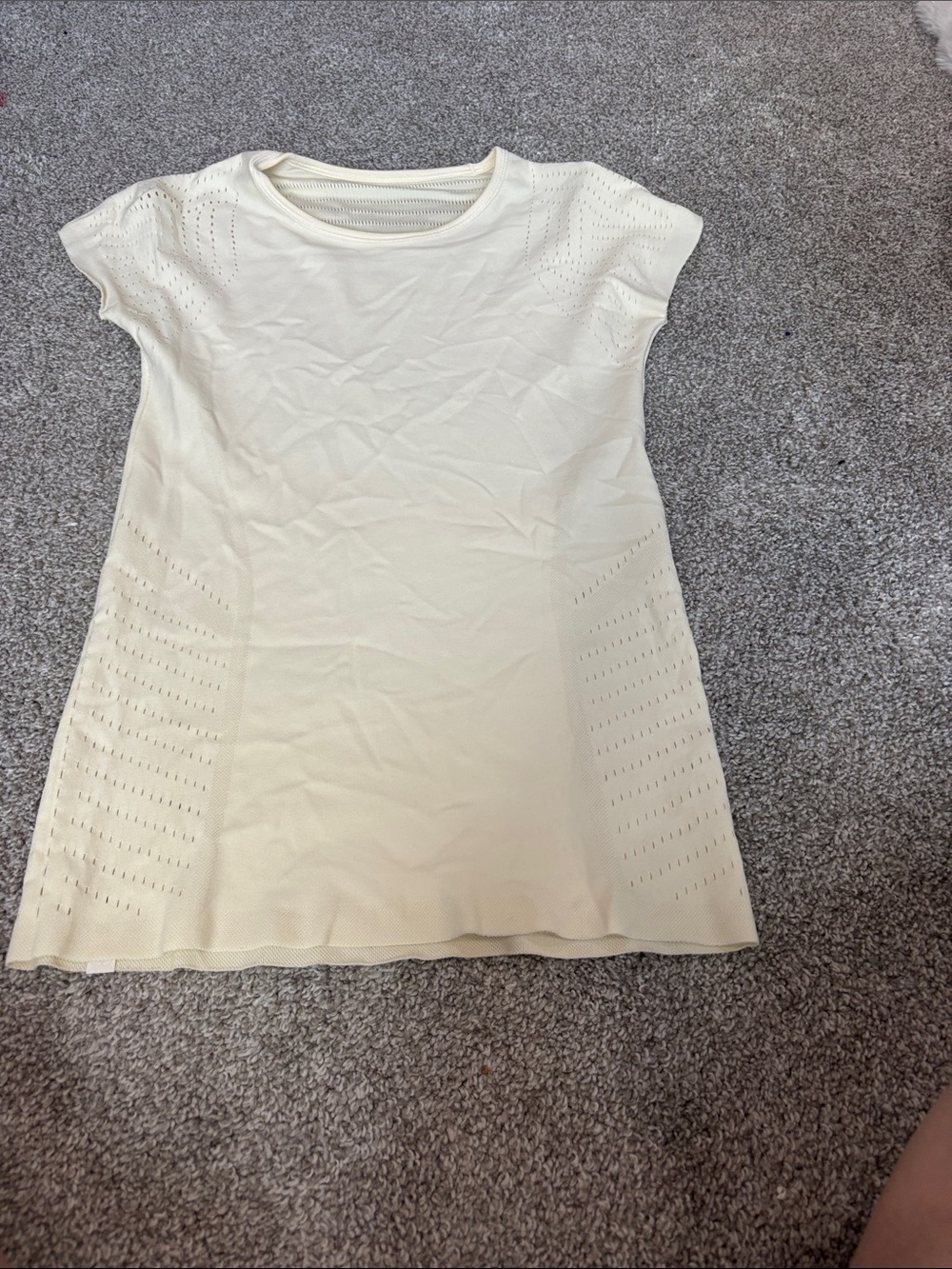 lululemon athletica Cream Perforated Short-Sleeve Athletic Top